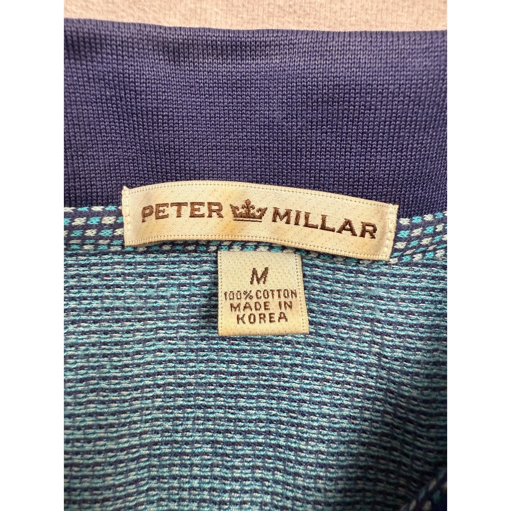 VTG Peter Millar Polo Shirt Mens M Blue 100% Cotton Textured Knit Made in Korea - Picture 3 of 15